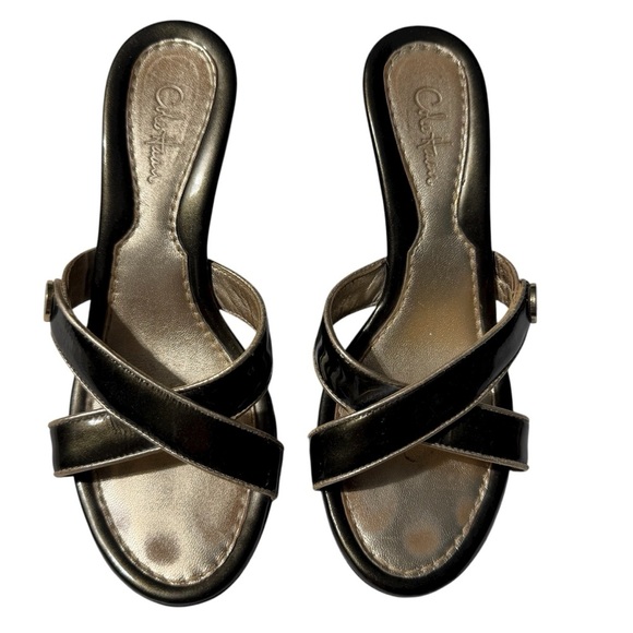 Cole Haan Wedge Sandals Green and Gold Size 5B - Picture 1 of 11